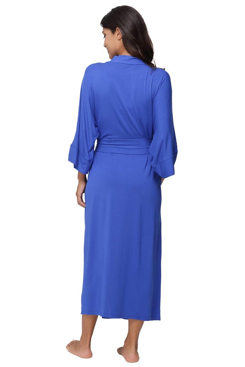 MissNina Women's Kimono Robes Maternity Long Bathrobes Soft Dressing Gown Loungewear,Blue - Image 4